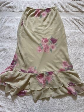 wild fable Sage Green High-Low Floral Ruffle Skirt with Pink Blooms